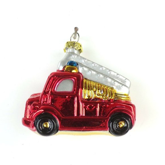 NEW Christmas Small Ornament Red Fire Truck Glittery Firefighter Gift - Picture 1 of 1